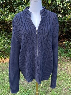 Evan Picone Black Zip Front Sweater Cardigan Black XL Women’s